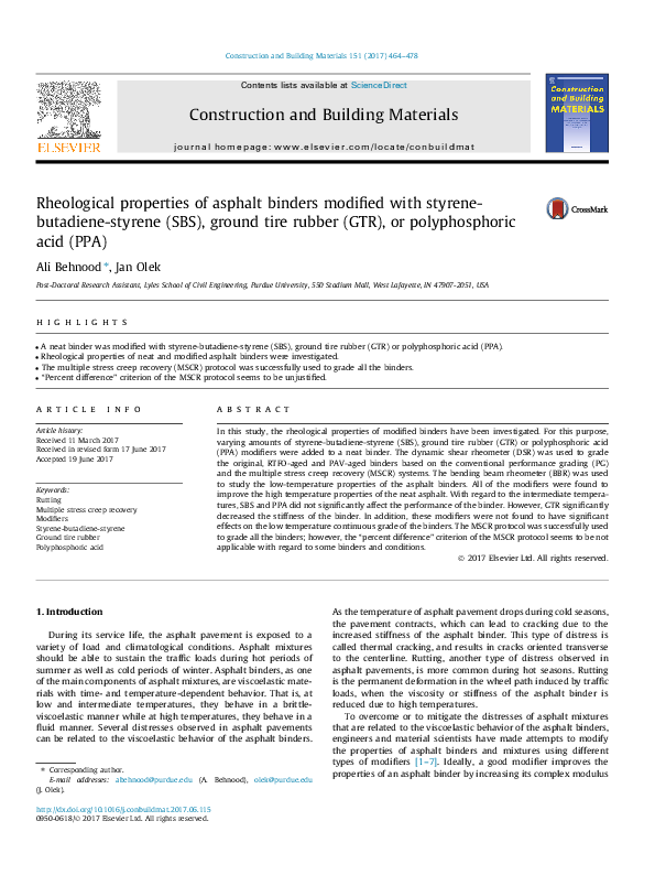 (PDF) Rheological properties of asphalt binders modified with recycled ...