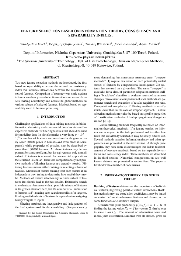 (PDF) Feature selection based on information theory, consistency and ...