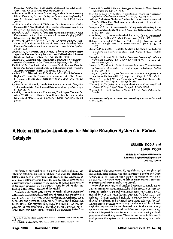 (PDF) A note on diffusion limitations for multiple reaction systems in ...