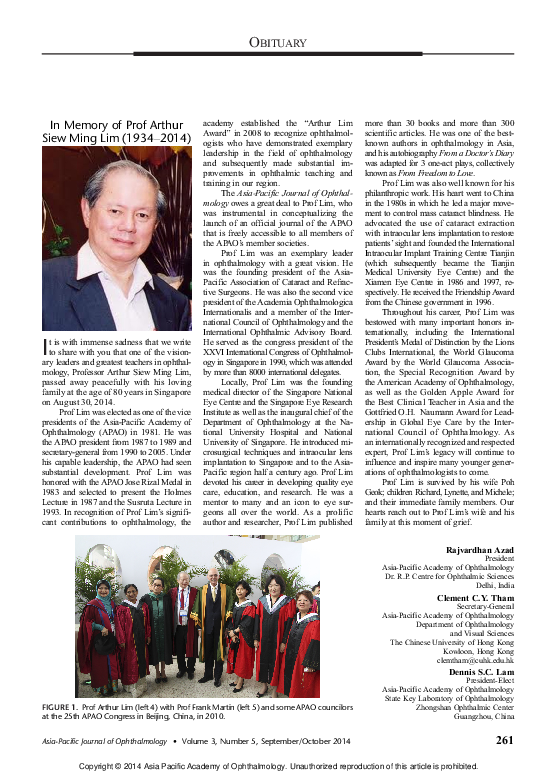 (PDF) In Memory of Prof Arthur Siew Ming Lim (1934–2014)