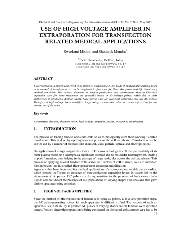 (PDF) Use of High Voltage Amplifier in Electroporation for Transfection ...