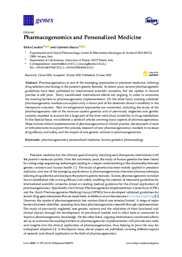 (PDF) Pharmacogenomics and Personalized Medicine