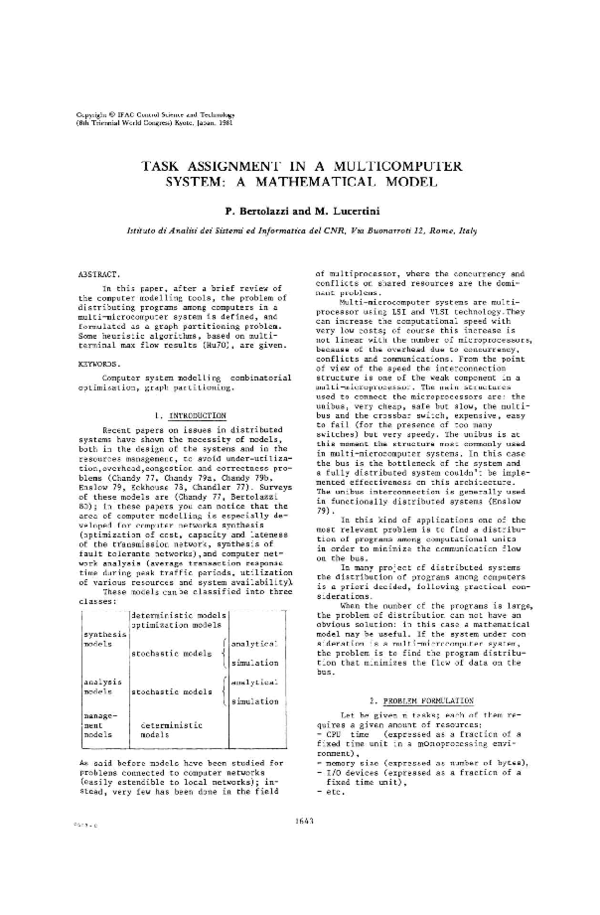 (PDF) Task Assignment in a Multicomputer System: A Mathematical Model