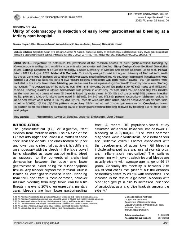 (PDF) Utility of colonoscopy in detection of early lower ...