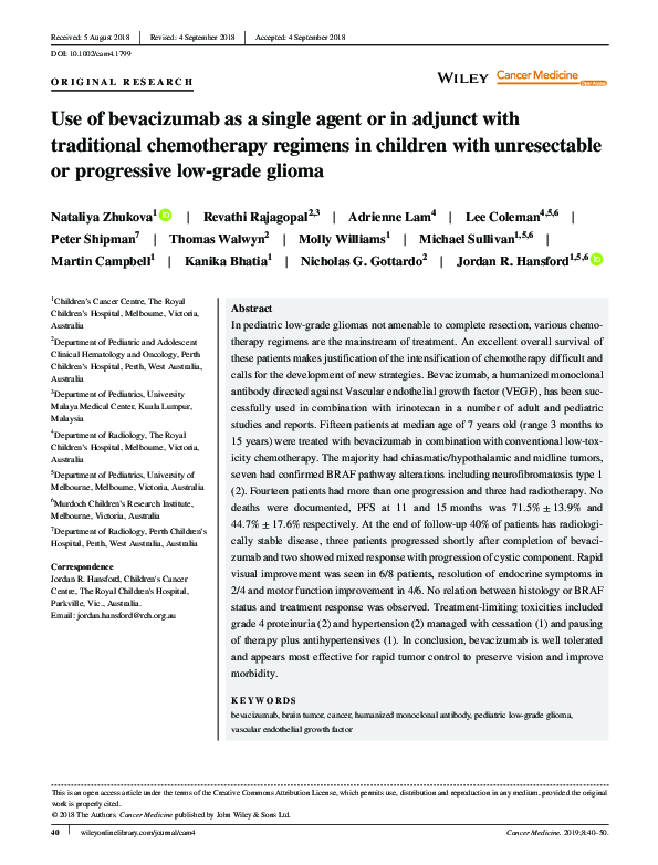 (PDF) Use of bevacizumab as a single agent or in adjunct with ...