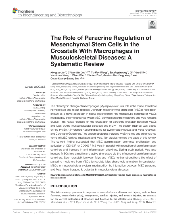 (PDF) The Role of Paracrine Regulation of Mesenchymal Stem Cells in the ...