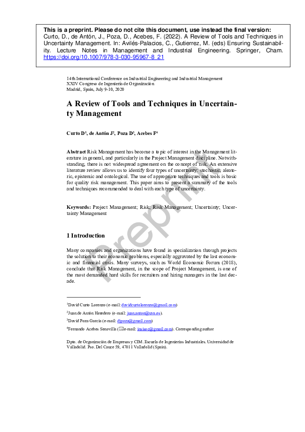 (PDF) A Review of Tools and Techniques in Uncertainty Management