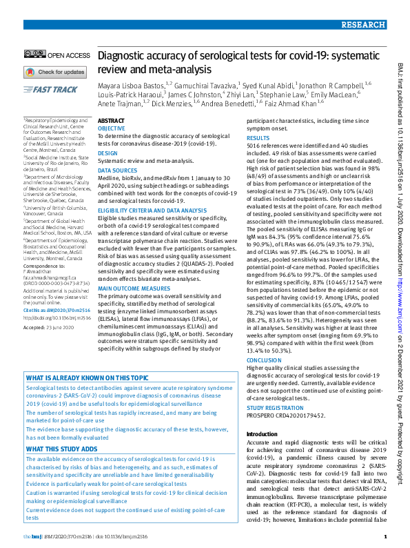 (PDF) Diagnostic accuracy of serological tests for covid-19: systematic ...