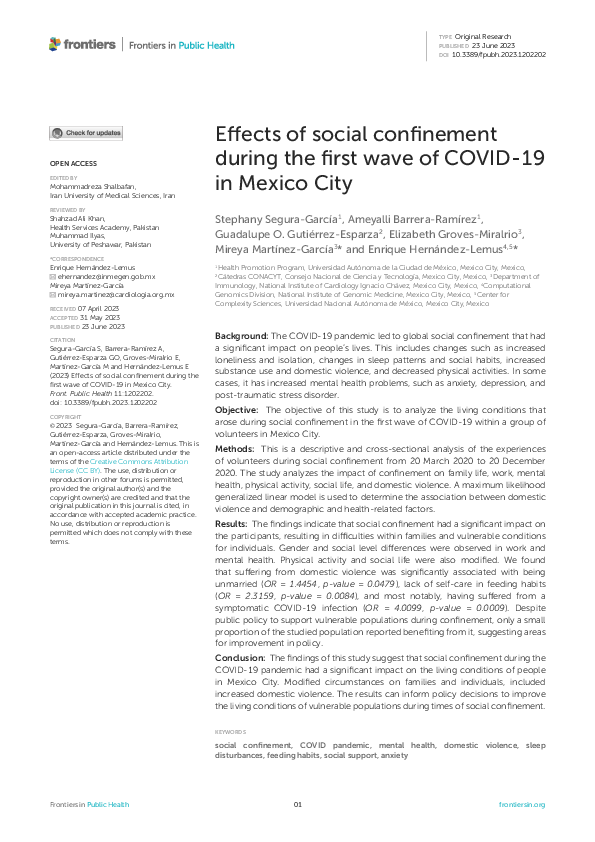 (PDF) Effects of social confinement during the first wave of COVID-19 ...