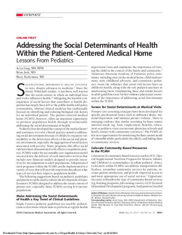 (PDF) Addressing the Social Determinants of Health Within the Patient ...