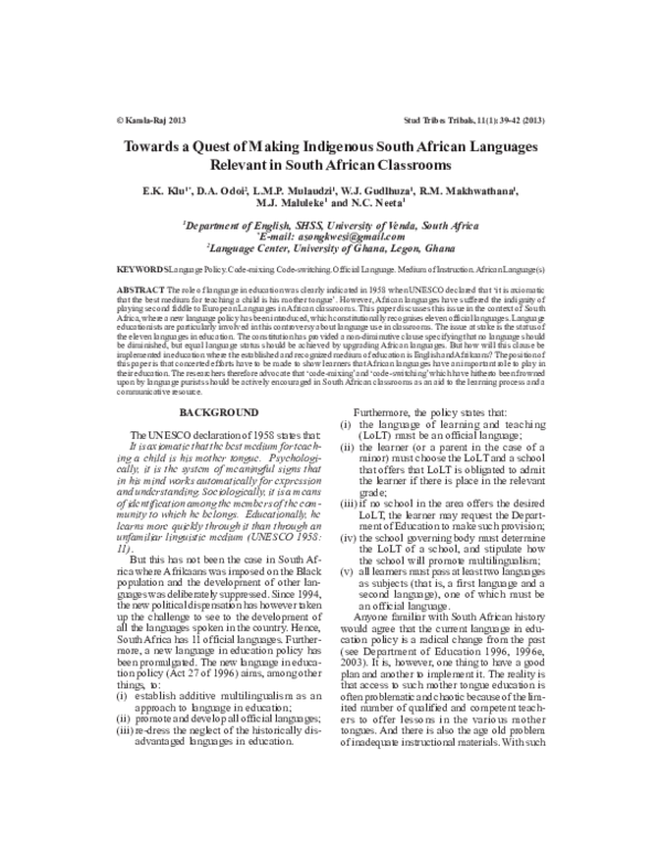 (PDF) Towards a Quest of Making Indigenous South African Languages ...