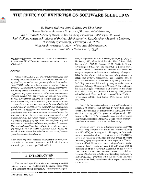 (PDF) The effect of expertise on software selection
