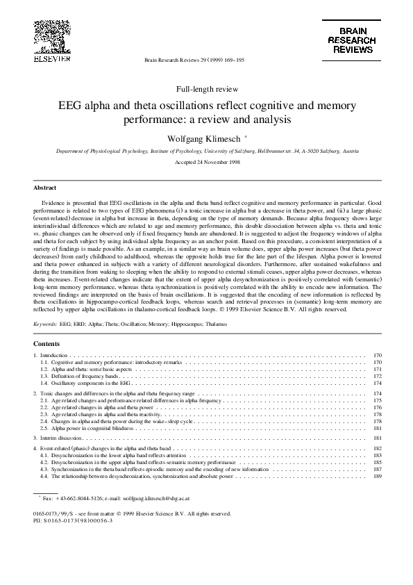 (PDF) EEG alpha and theta oscillations reflect cognitive and memory ...