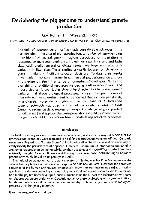 (PDF) Deciphering the pig genome to understand gamete production