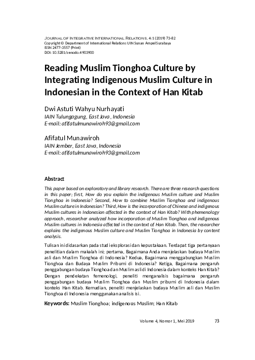 (PDF) Reading Muslim Tionghoa Culture by Integrating Indigenous Muslim ...