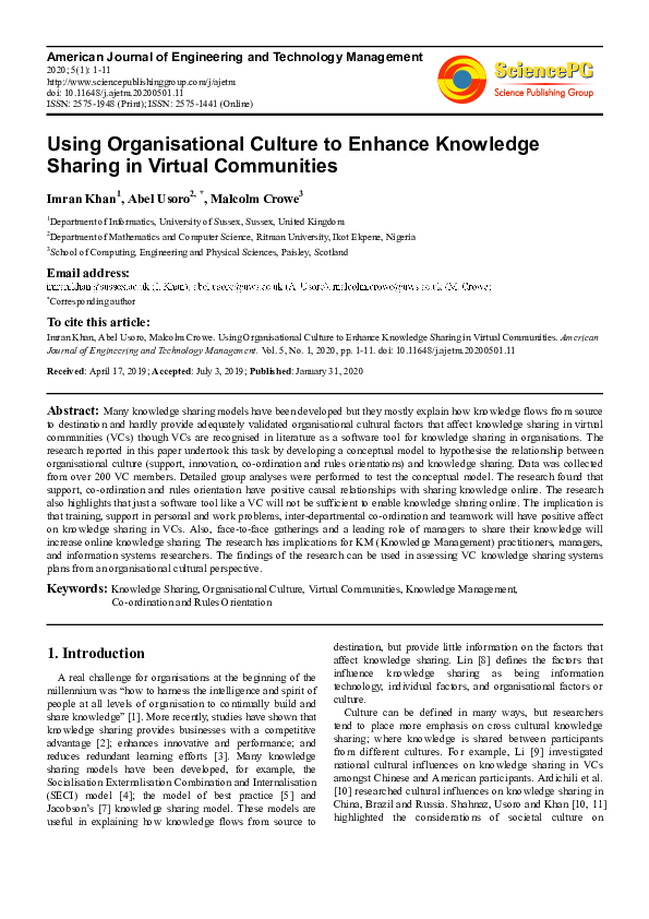 (PDF) Using Organisational Culture to Enhance Knowledge Sharing in ...