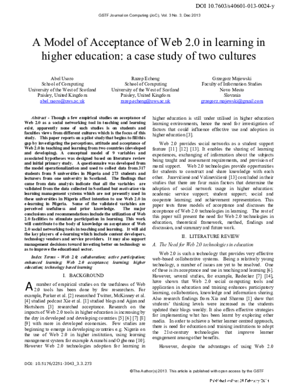 (PDF) A Model of Acceptance of Web 2.0 in Learning in Higher Education ...
