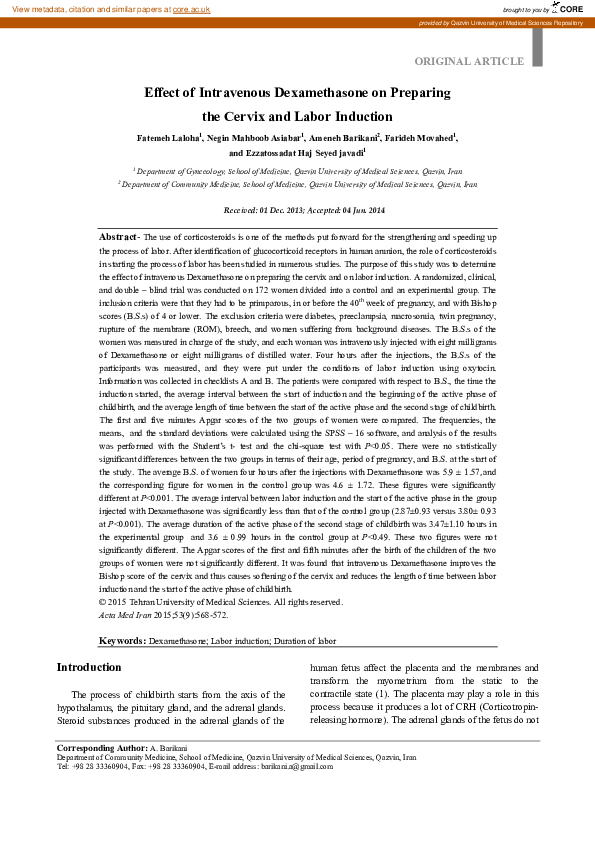 (PDF) Effect of Intravenous Dexamethasone on Preparing the Cervix and ...