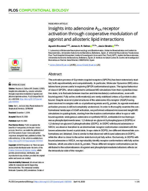 (PDF) Insights into adenosine A2A receptor activation through ...