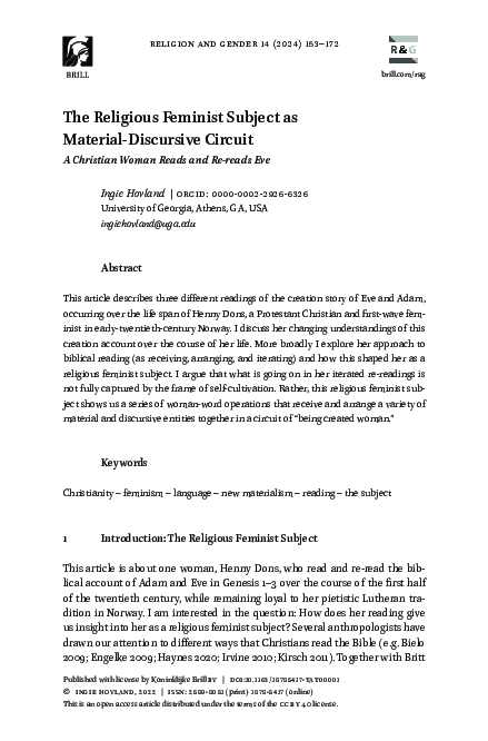 (PDF) The Religious Feminist Subject as Material-Discursive Circuit: A ...