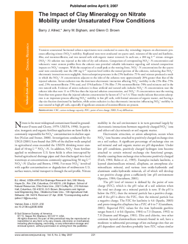 (PDF) The Impact of Clay Mineralogy on Nitrate Mobility under ...