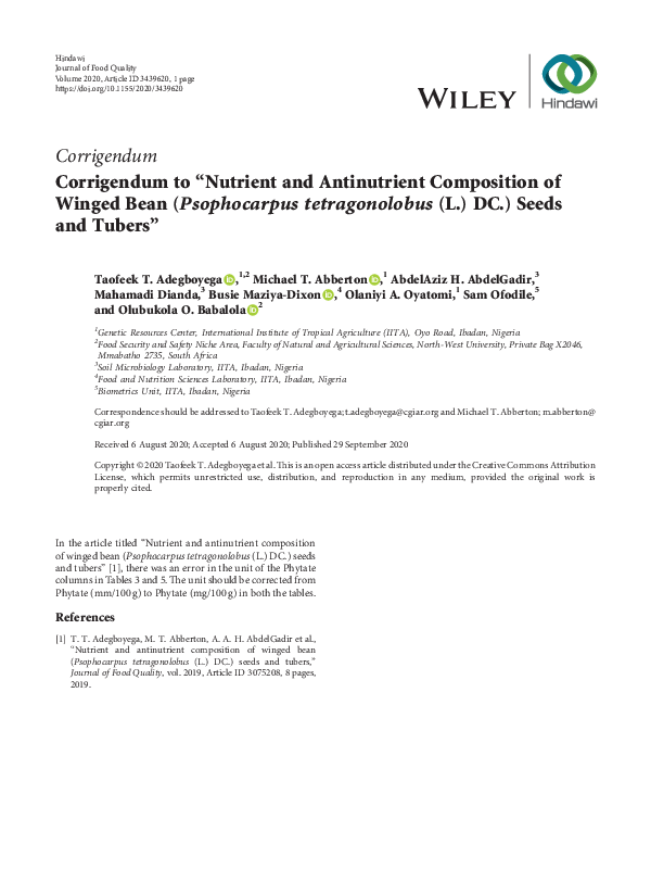 (PDF) Corrigendum to “Nutrient and Antinutrient Composition of Winged ...