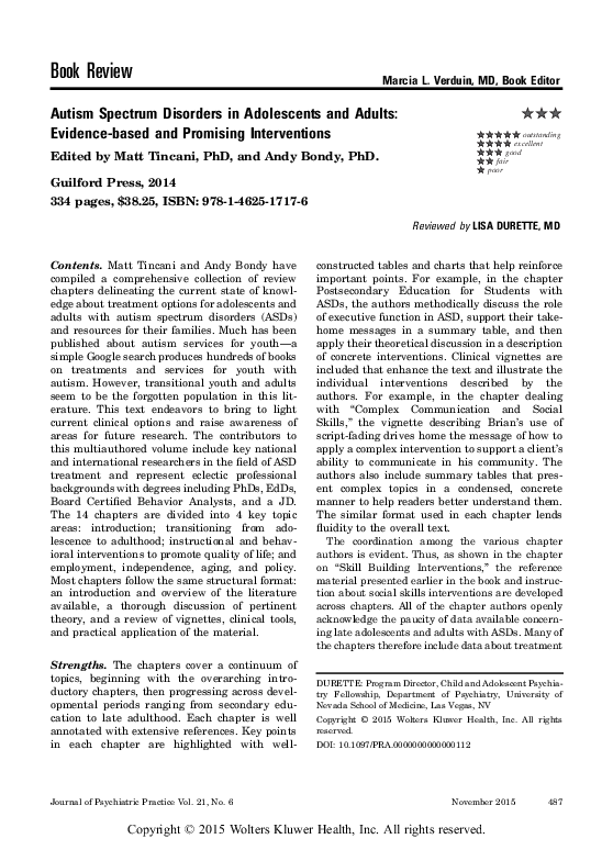 (PDF) Autism Spectrum Disorders in Adolescents and Adults