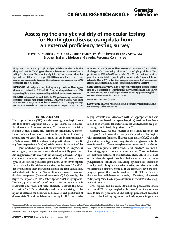 (PDF) Assessing the analytic validity of molecular testing for ...
