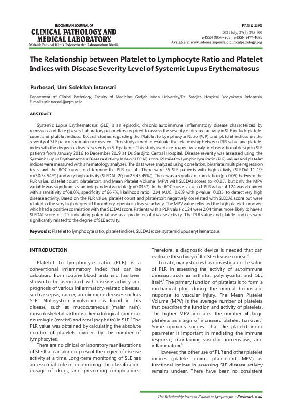 (PDF) The Relationship between Platelet to Lymphocyte Ratio and ...