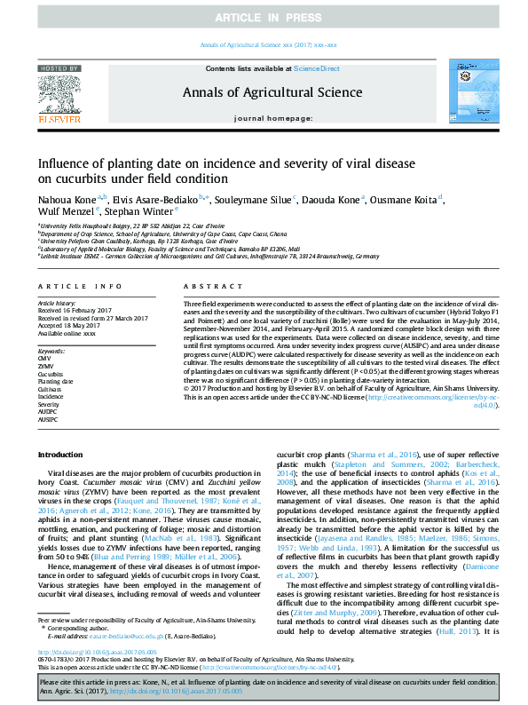 (PDF) Influence of planting date on incidence and severity of viral ...