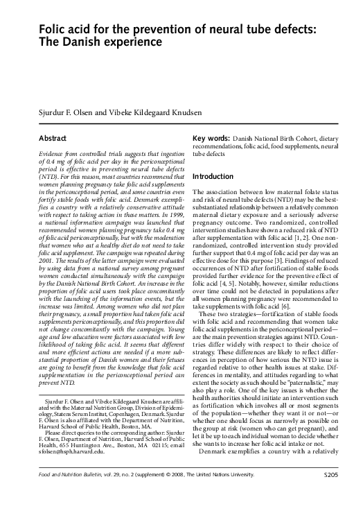 (PDF) Folic acid for the prevention of neural tube defects