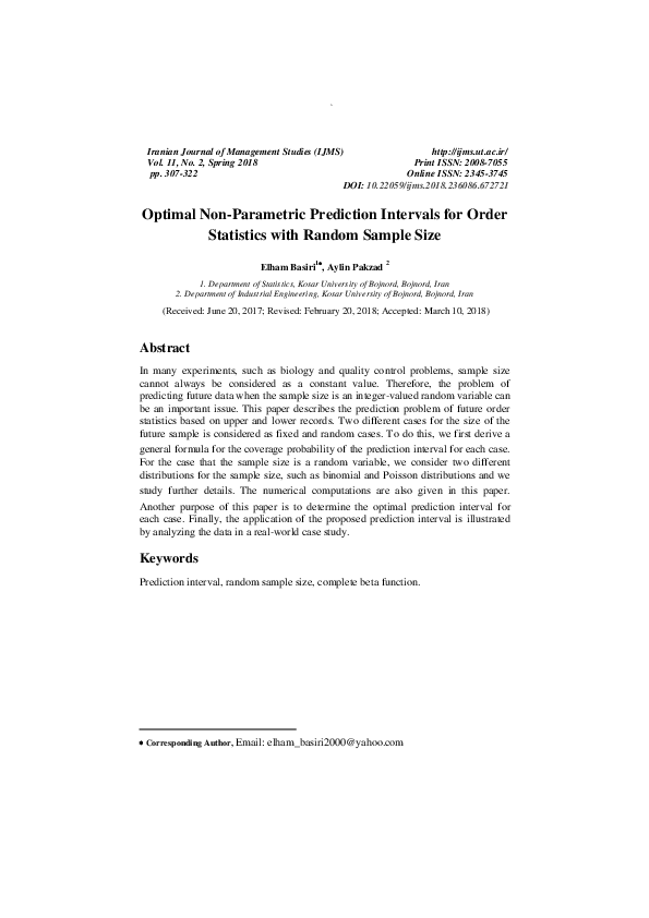 (PDF) Optimal Non-Parametric Prediction Intervals for Order Statistics ...