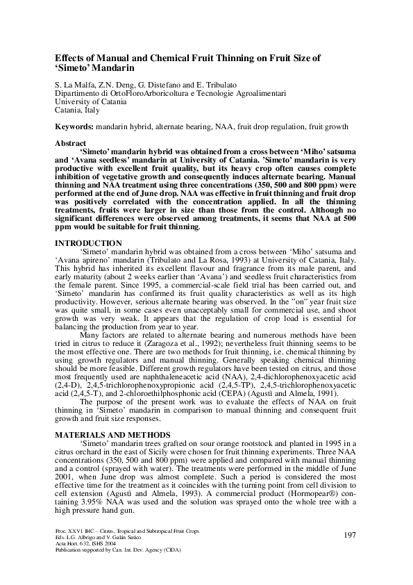 (PDF) Effects of Manual and Chemical Fruit Thinning on Fruit Size of ...