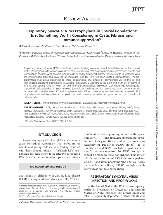 (PDF) Respiratory Syncytial Virus Prophylaxis in Special Populations ...