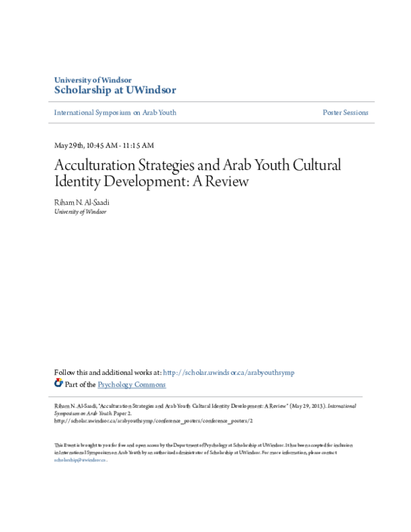 (PDF) Acculturation Strategies and Arab Youth Cultural Identity ...
