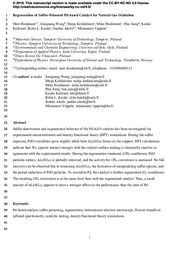(PDF) Regeneration of sulfur-poisoned Pd-based catalyst for natural gas ...