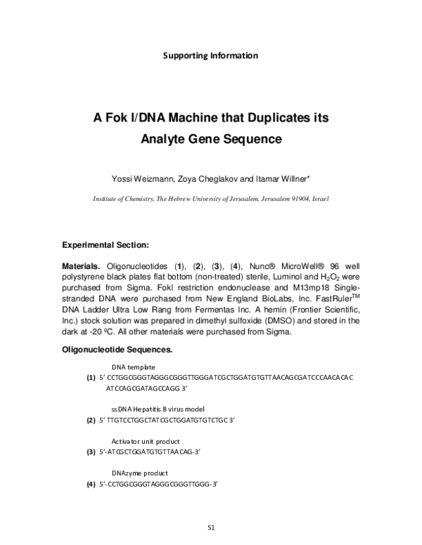 (PDF) A Fok I/DNA Machine that Duplicates its Analyte Gene Sequence