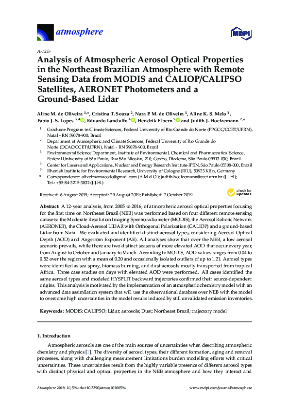 (PDF) Analysis of Atmospheric Aerosol Optical Properties in the ...