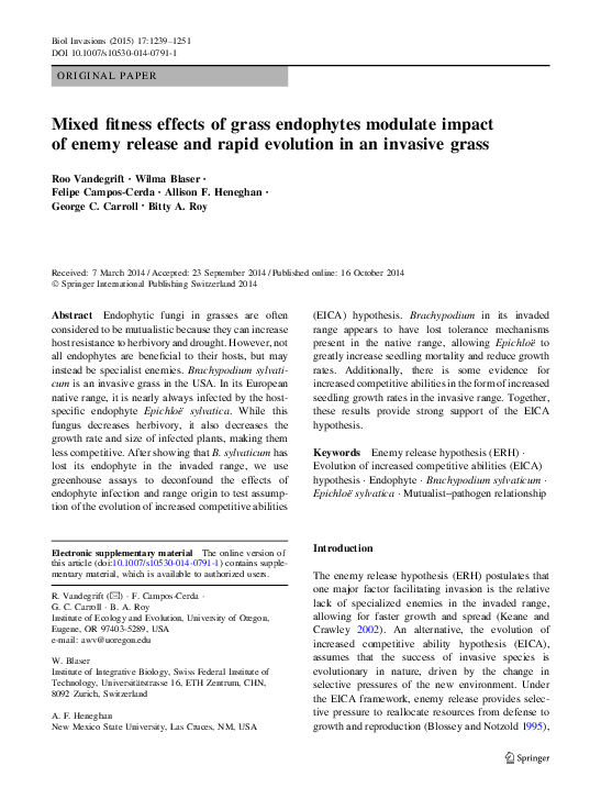 (PDF) Mixed fitness effects of grass endophytes modulate impact of ...