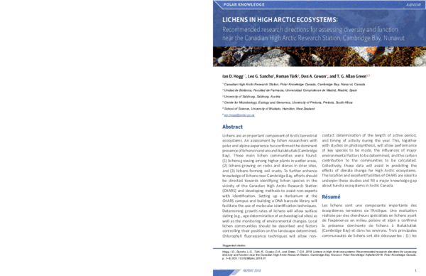 (PDF) LICHENS IN HIGH ARCTIC ECOSYSTEMS: Recommended research ...