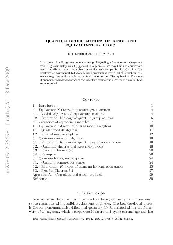 (PDF) Quantum group actions on rings and equivariant K-theory