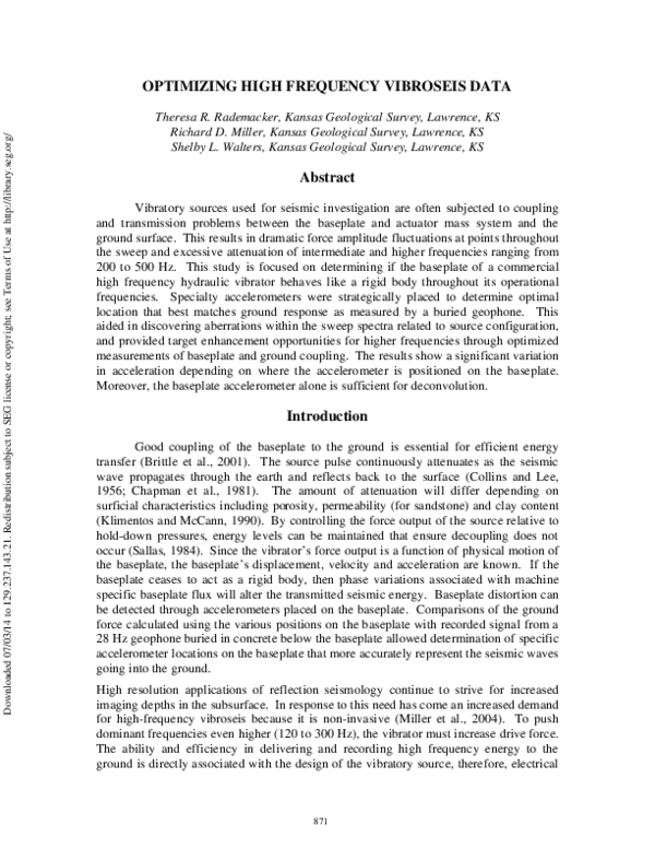 (PDF) Optimizing High Frequency Vibroseis Data