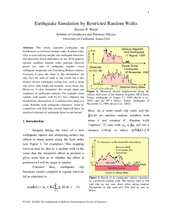 (PDF) Earthquake Simulation by Restricted Random Walks