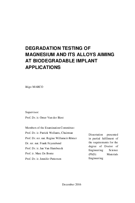(PDF) Degradation Testing of Magnesium and its Alloys aiming at ...