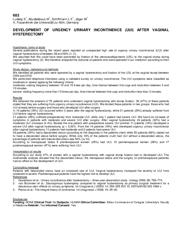 (PDF) Development of urgency urinary incontinence (UUI) after vaginal ...