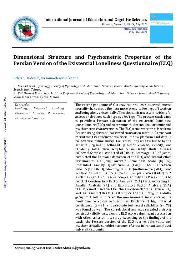 (PDF) Dimensional Structure and Psychometric Properties of the Persian ...