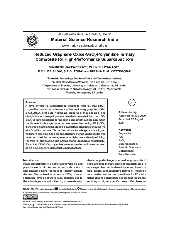 (PDF) Reduced Graphene Oxide-sno2-Polyaniline Ternary Composite for ...