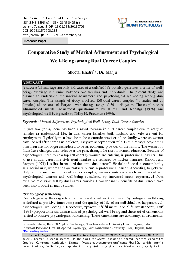 (PDF) Comparative Study of Marital Adjustment and Psychological Well ...