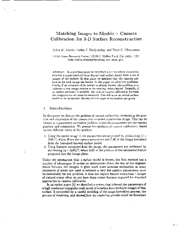 (PDF) Matching Images to Models — Camera Calibration for 3-D Surface ...