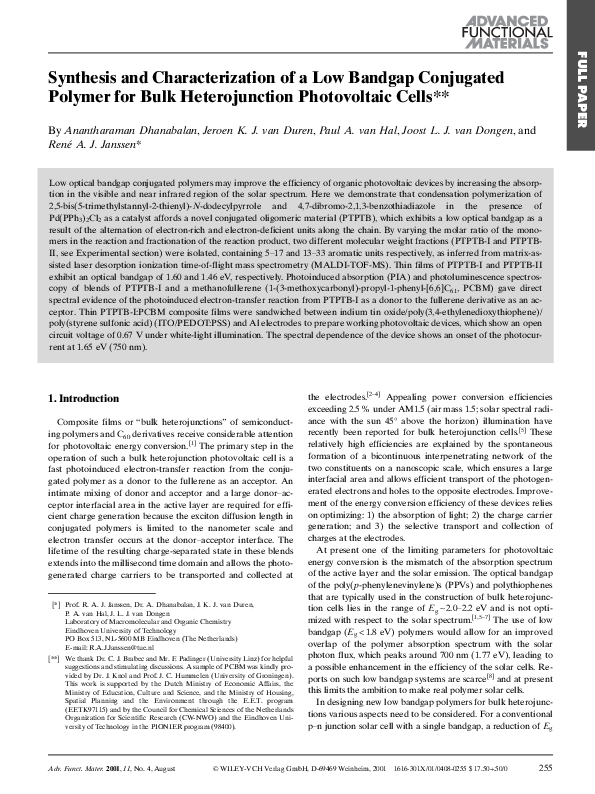 (PDF) Synthesis and Characterization of a Low Bandgap Conjugated ...